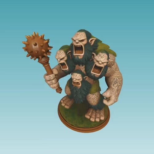 3969  Four-Headed Troll — 3D-Printed Fantasy Statue  STL-4