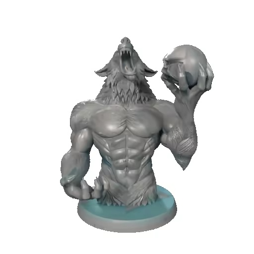 4111 Werewolf Howling with Skull Minimalist Statue STL DND-2