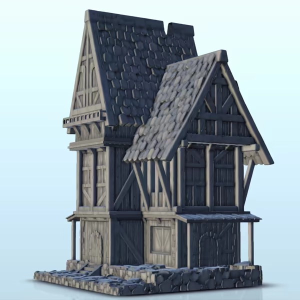 Large multi-storey medieval house with terraces and canopy (