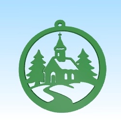 Wallart xmas snowy church scene Scherenschnitt