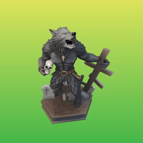 4250 Werewolf with Skull – Minimalist Statue  STL DND ARTE-3