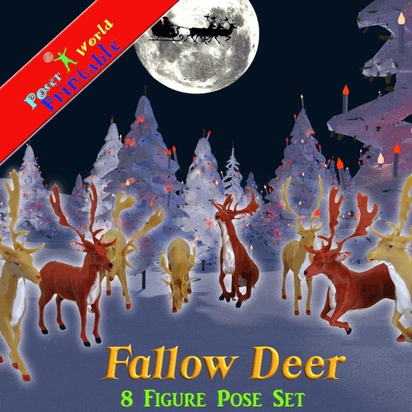 Fallow Deer 8 Figure Pose Set with Bonus Scene