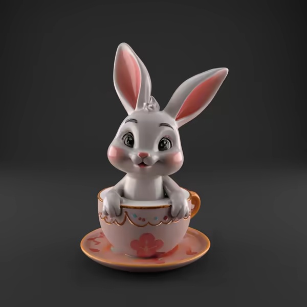 Cute Bunny in Teacup – 3D STL Model for Decoration