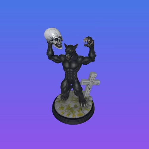 4217 Werewolf Howling with Skull Minimalist Statue STL DND-4