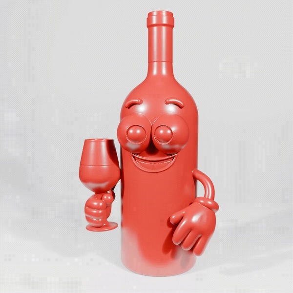 Personaggio cartoon a forma di bottiglia di vino