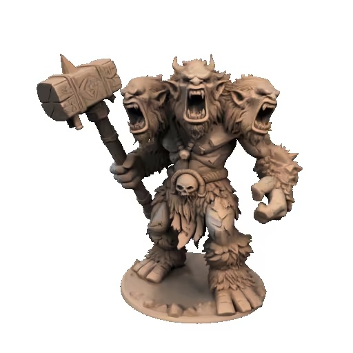 3383 Three-Headed Roaring Troll  3D-Printed Bronze-Style STL-2
