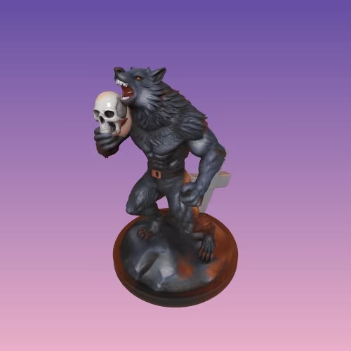 4444 Werewolf with Skull – Minimalist Statue  STL DND ARTE-4