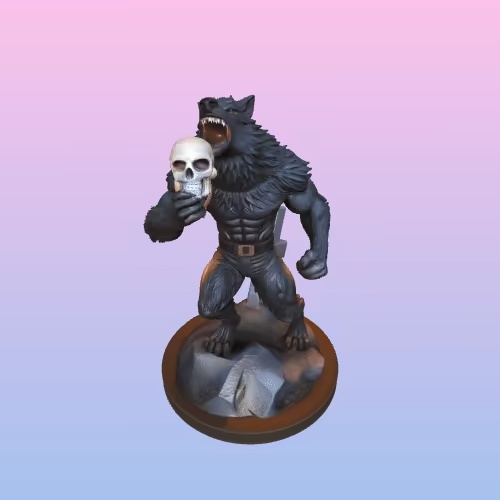 4444 Werewolf with Skull – Minimalist Statue  STL DND ARTE-2