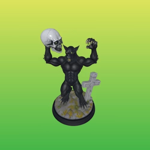 4217 Werewolf Howling with Skull Minimalist Statue STL DND-3