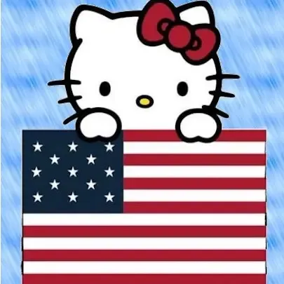 Hello Kitty holding US Flag