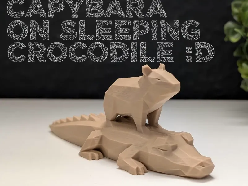 Capybara Low Poly su Coccodrillo Addormentato