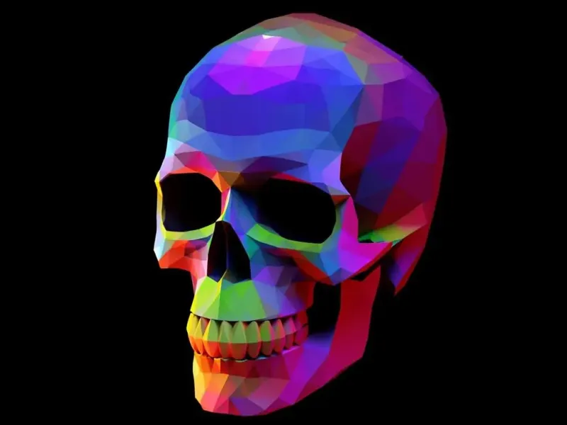 2983  Color 3D Model of a Halloween Skull - Low Poly Style