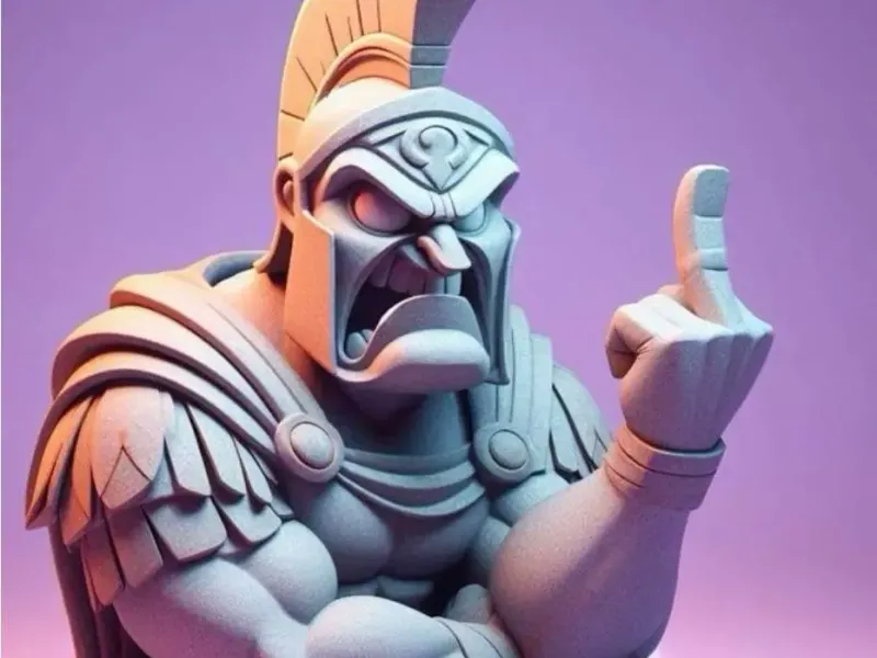 Angry Spartan Bust – Stylized Warrior Statue for 3D Printing