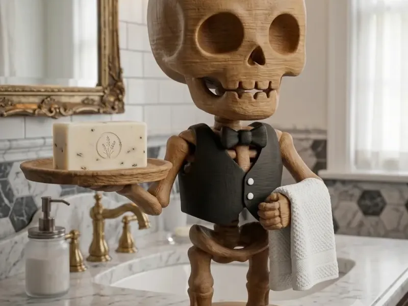 Dapper Skeleton Valet: Soap & Towel Holder