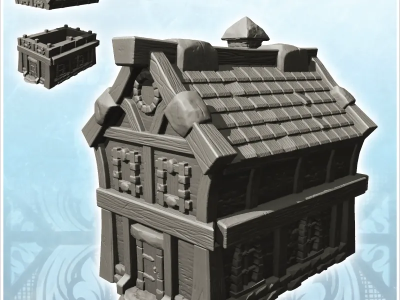 Maison médiévale à un étage avec toit en ardoise (1) - miniatures w