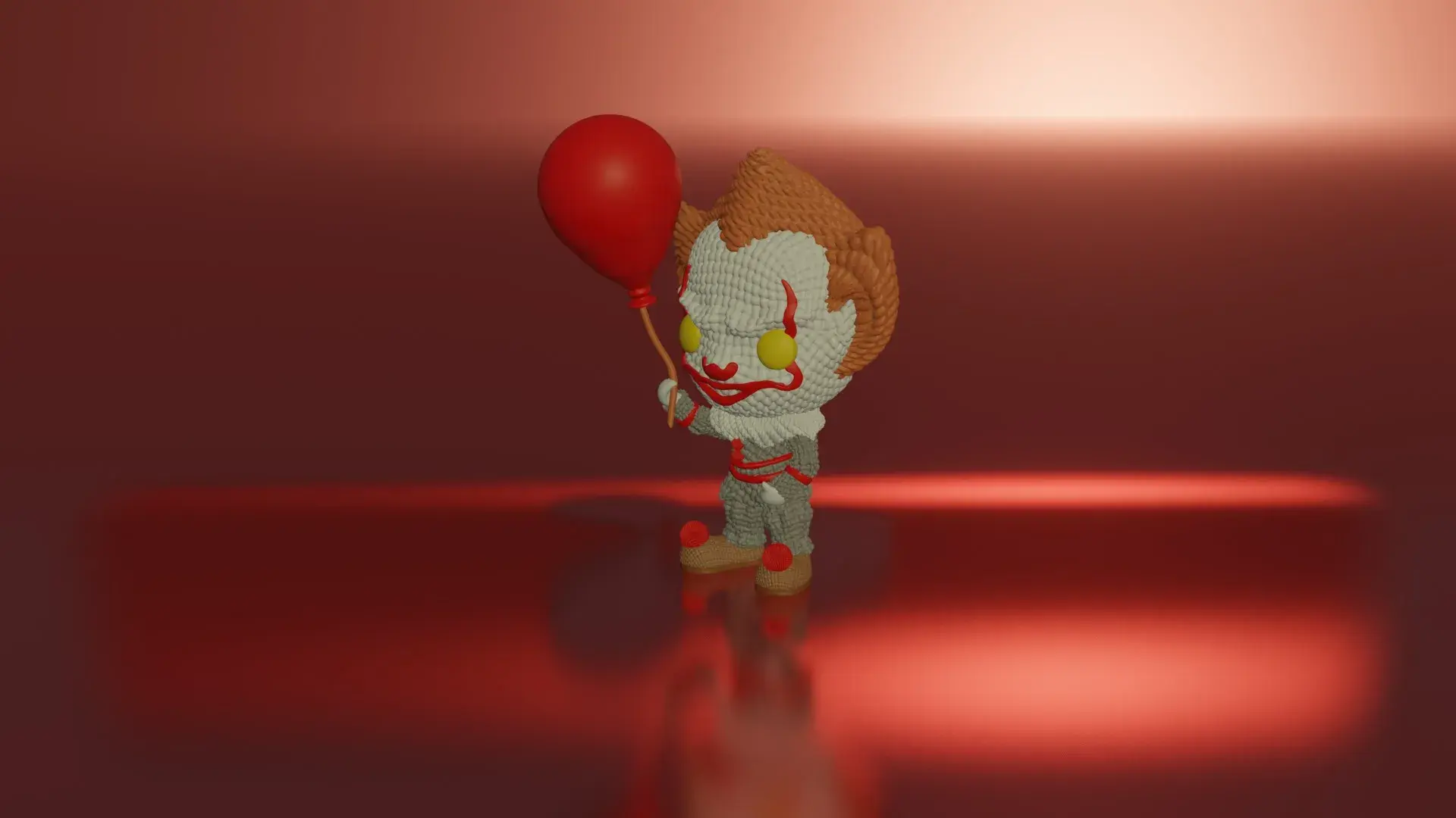 Pennywise mit Ballon gehäkelt gemalt 3mf