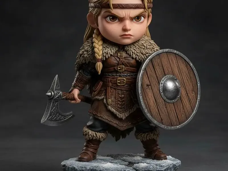 Viking Shieldmaiden Chibi Statue  Nordic Warrior Girl Colle
