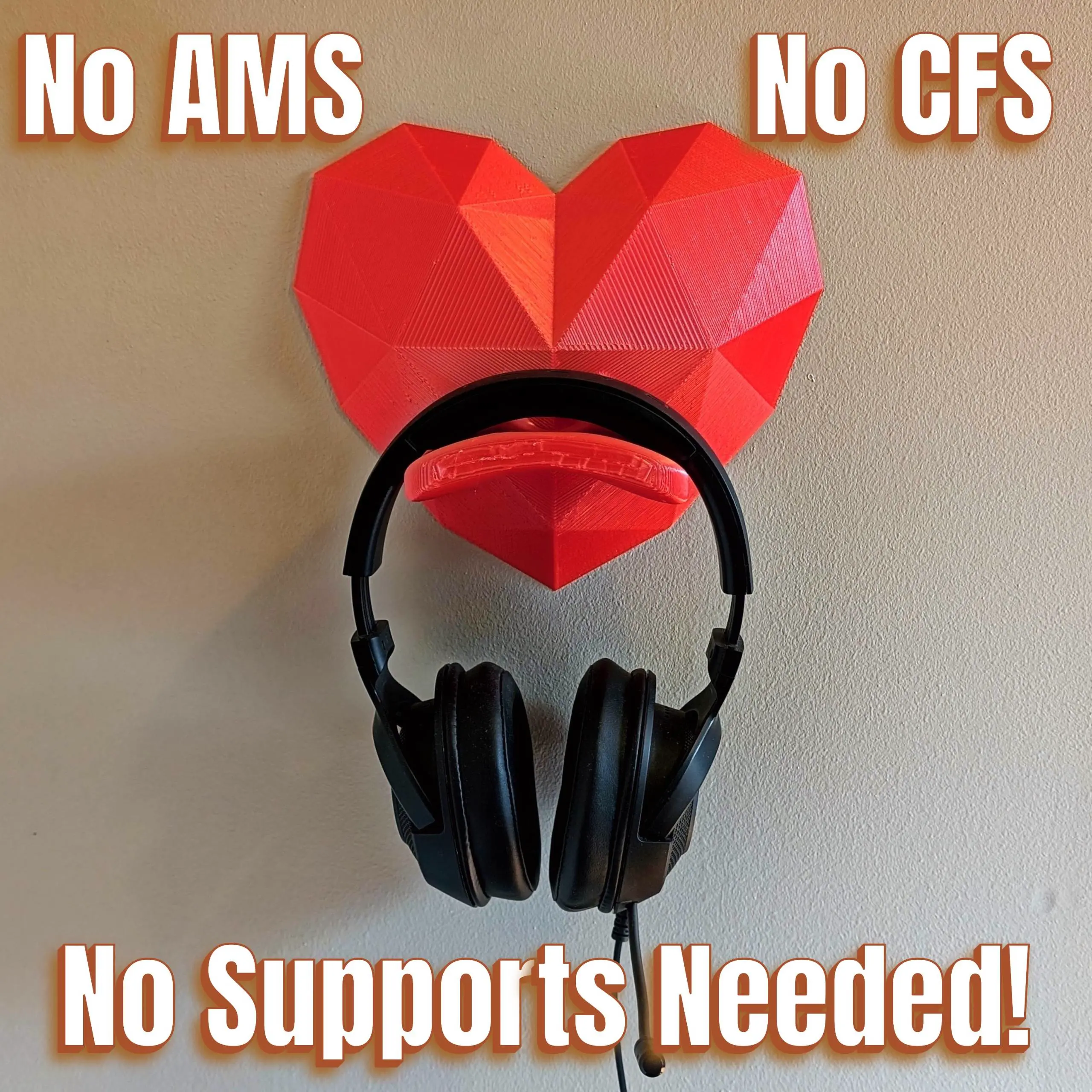 Low-Poly Heart Headphone Hanger (No-Support!)