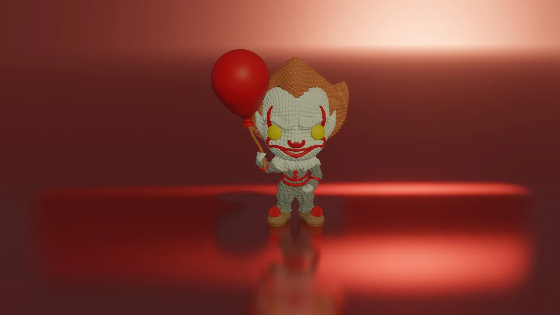 Pennywise mit Ballon gehäkelt gemalt 3mf