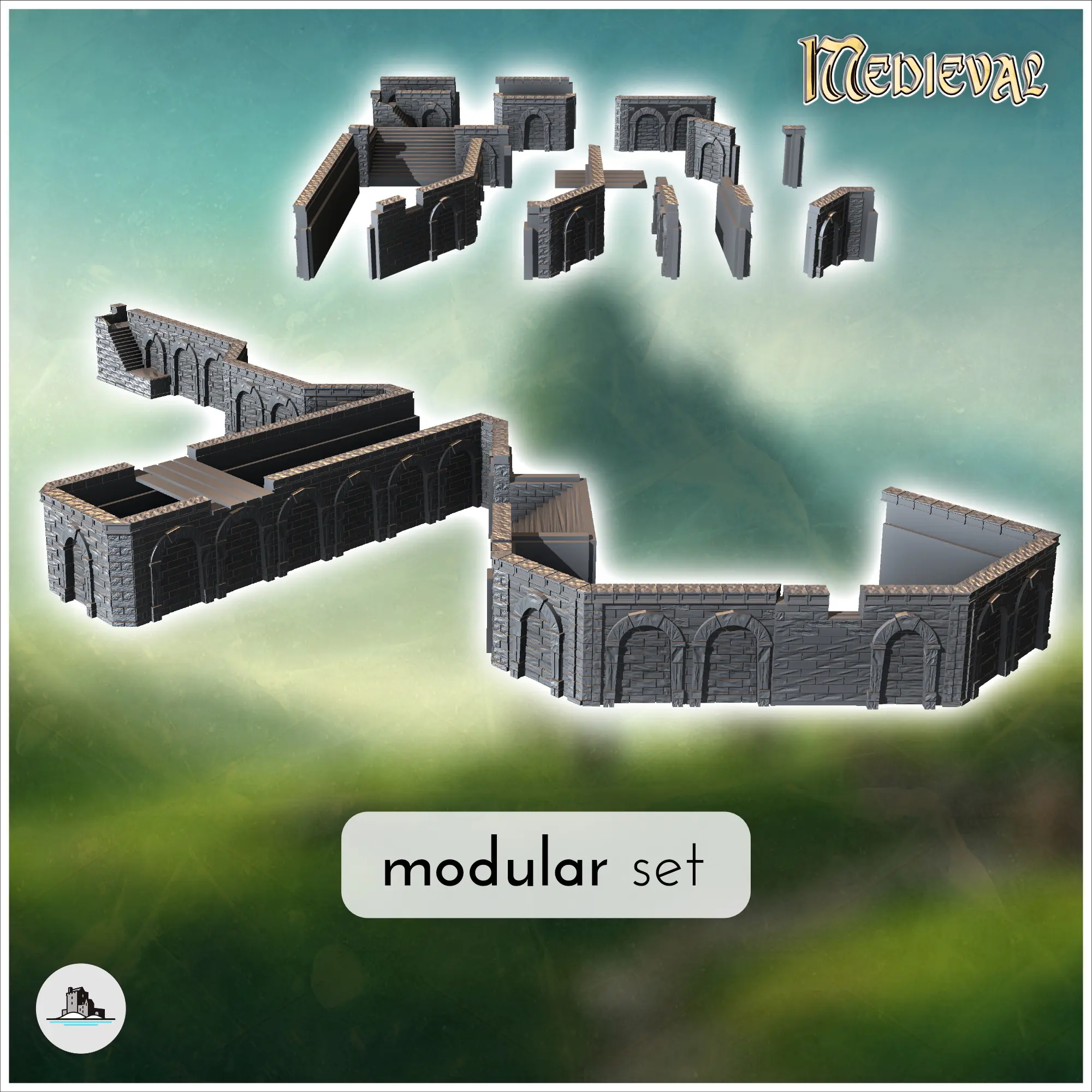 Modular stone dock set with wooden doors (21) - miniatures w