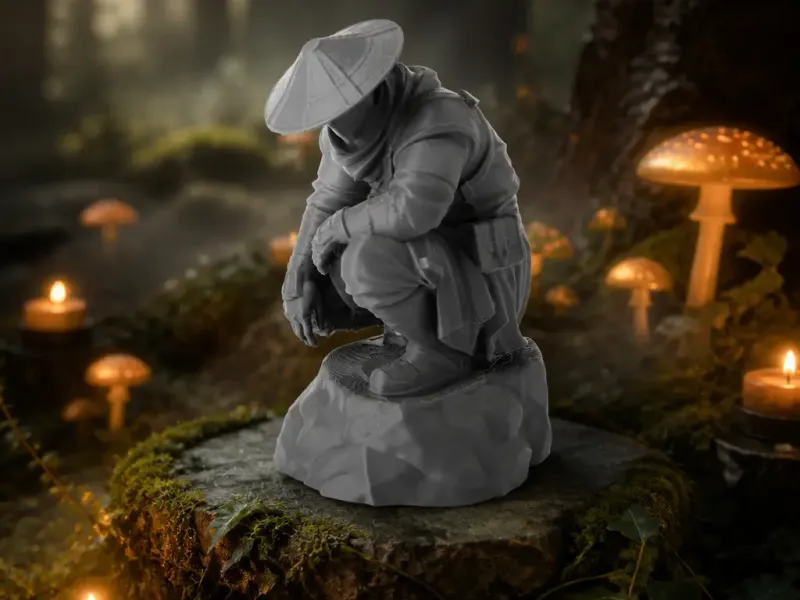 Ronin Warrior Figurine on Rock Base - Intricate Sculpture