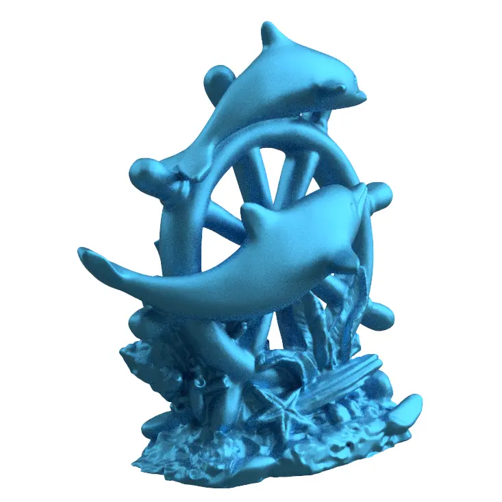 Dolphin and boat wheel