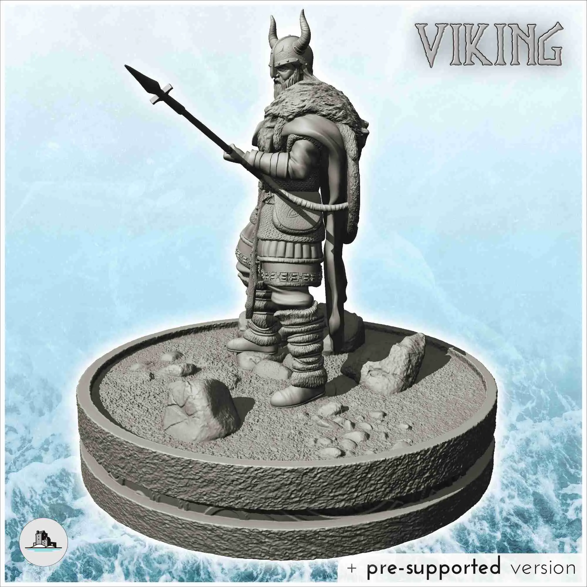 Viking warrior with horned helmet and spear (15) - scenery m