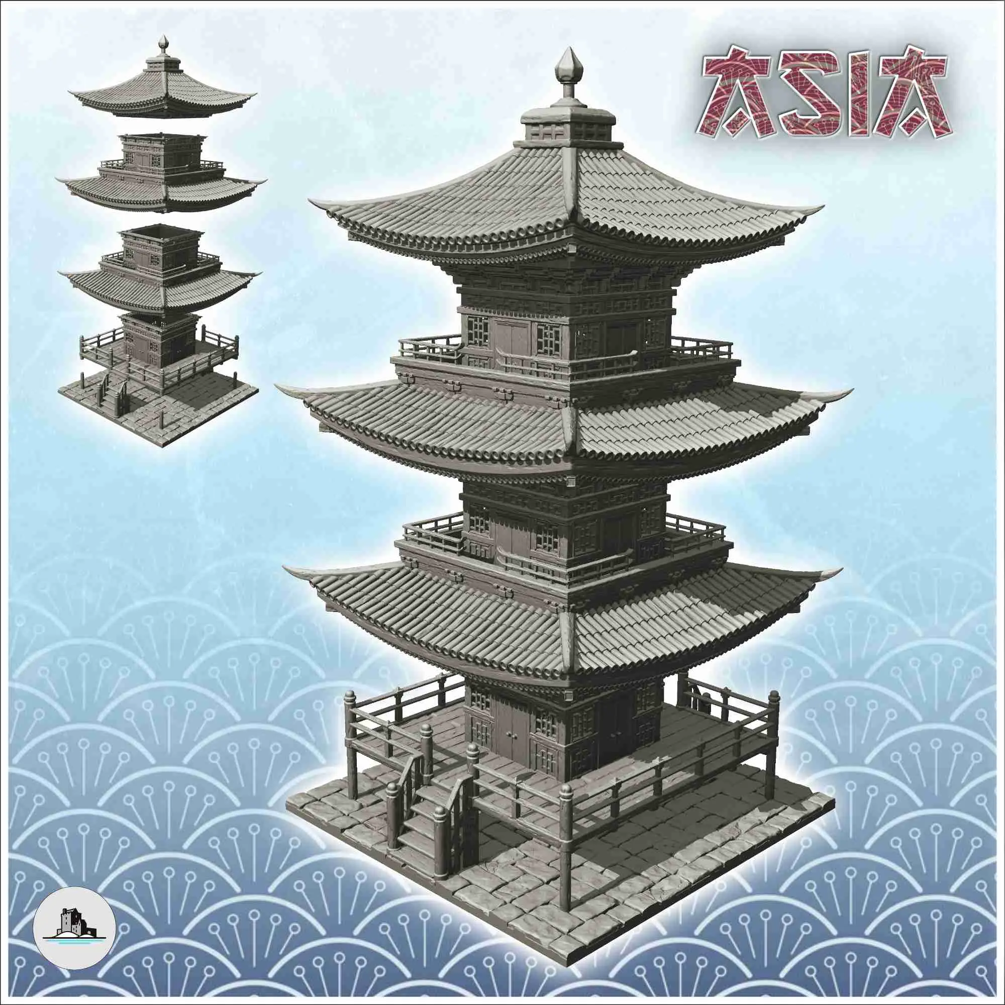 Gran pagoda asiática con plataforma de madera (40) - Japón China Kor