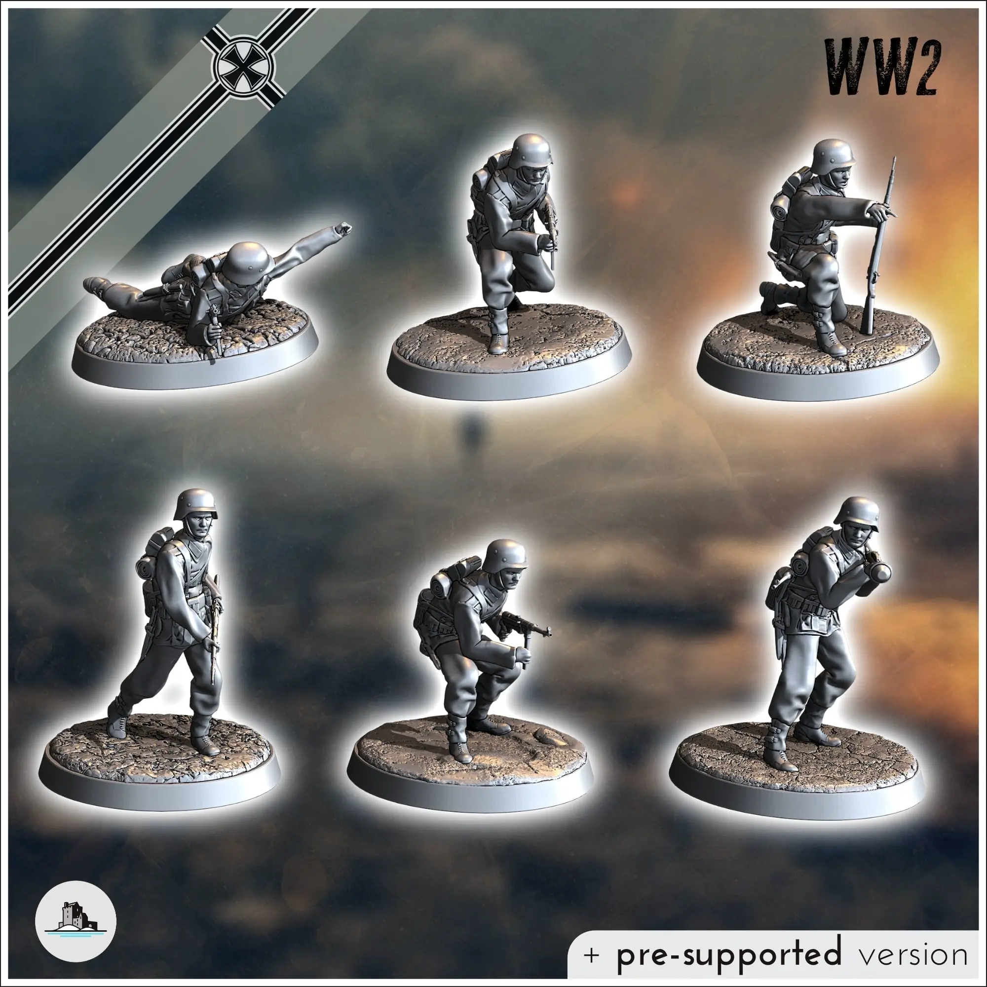 German WW2 troops pack No. 1 - ww2 miniatures tabletop scene