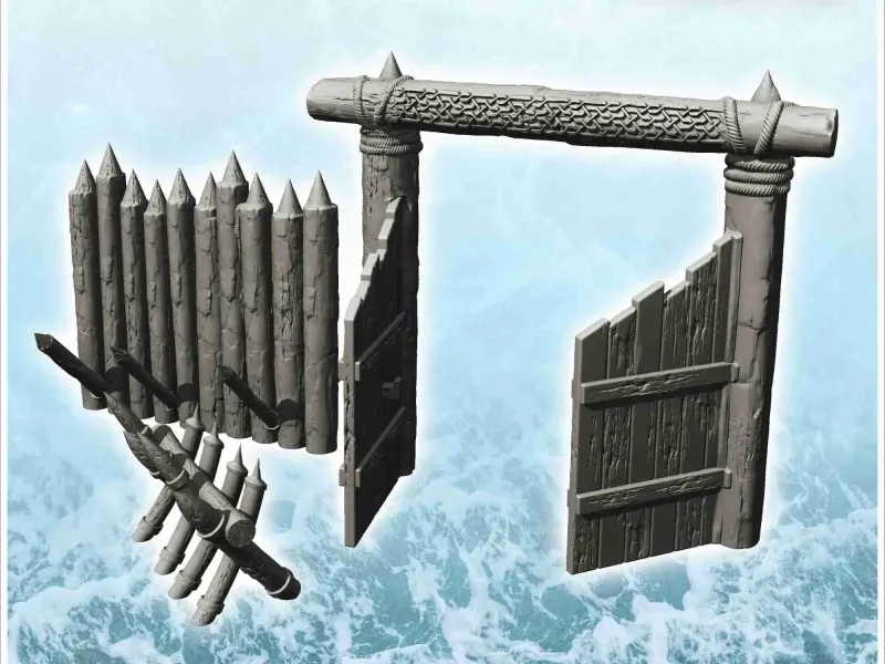 Wooden fortification set with gate and barricade (2) - scene