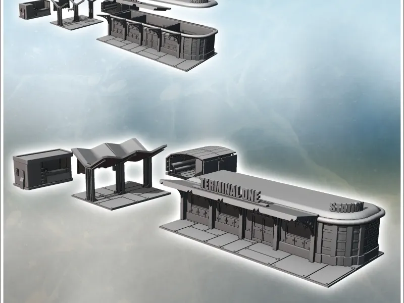 Set für modernen Busbahnhof mit Passagierterminal, Bushaltestelle