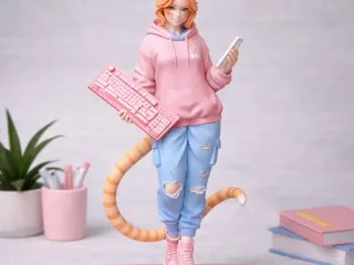Cute Office Cat Girl Figurine