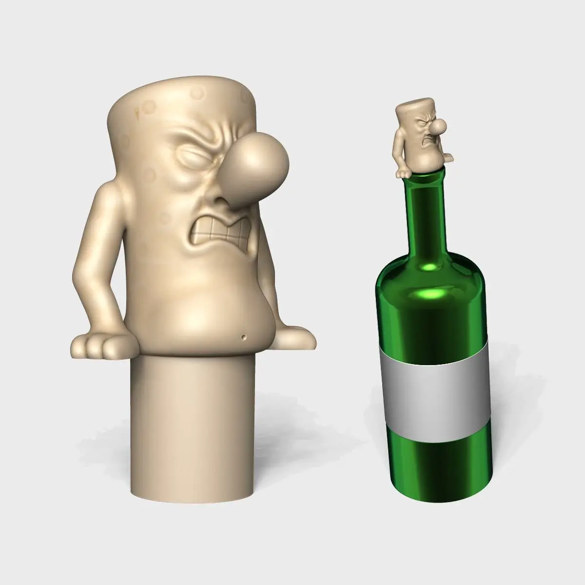 Wine Cork Replacer - Funny Fat Escaping Character