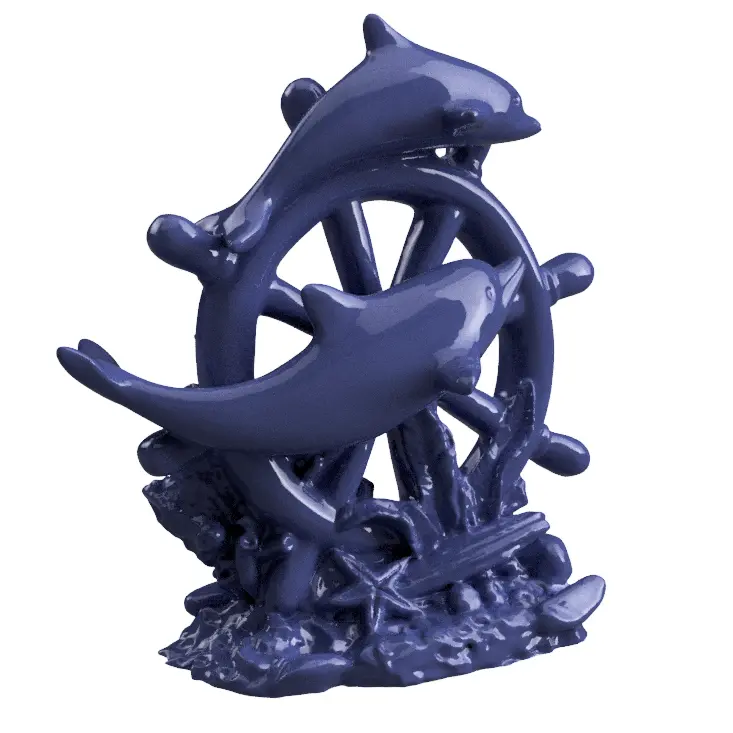 Dolphin and boat wheel