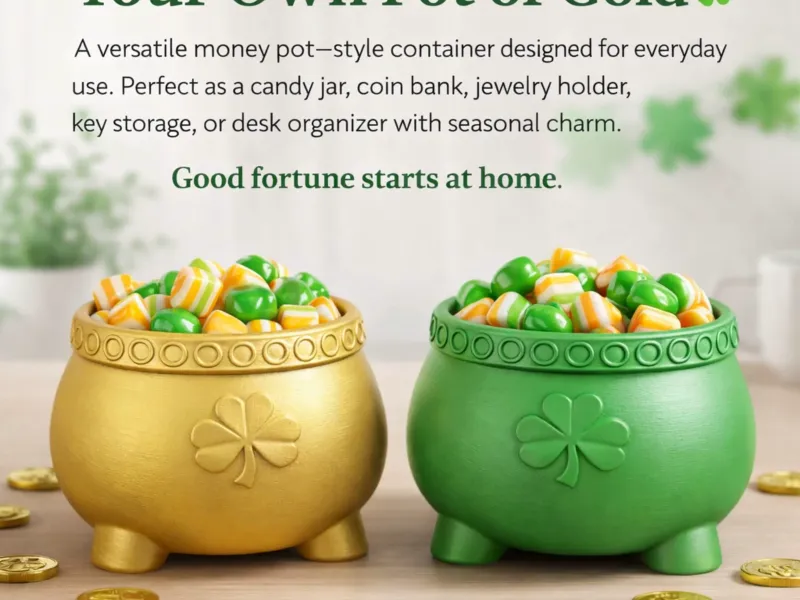Pot of Gold Money Pot Candy Jar, Coin Bank & Desk Organizer