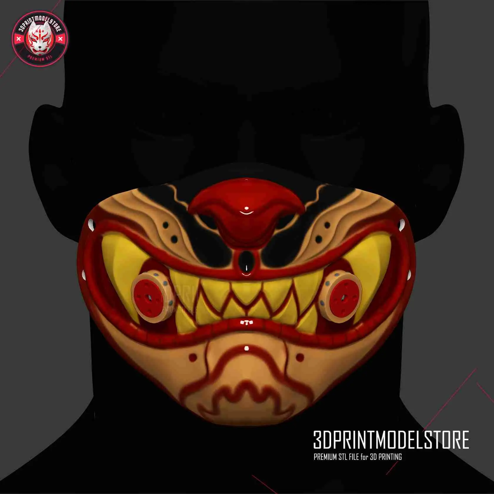 Fichier pour Imprimante 3D | Fichier 3MF | Masque de tigre - Masque  d'Halloween japonais Kitsune Cosplay | Creality Cloud, image size:1680x1680