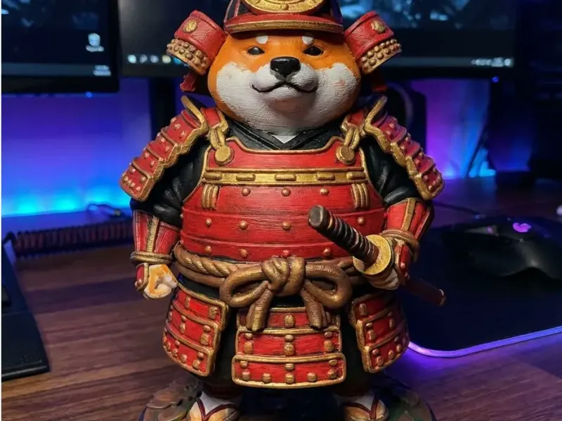 Estatua de Shiba Inu Samurái | Figurilla de Perro Ronin | Guerra Japonesa