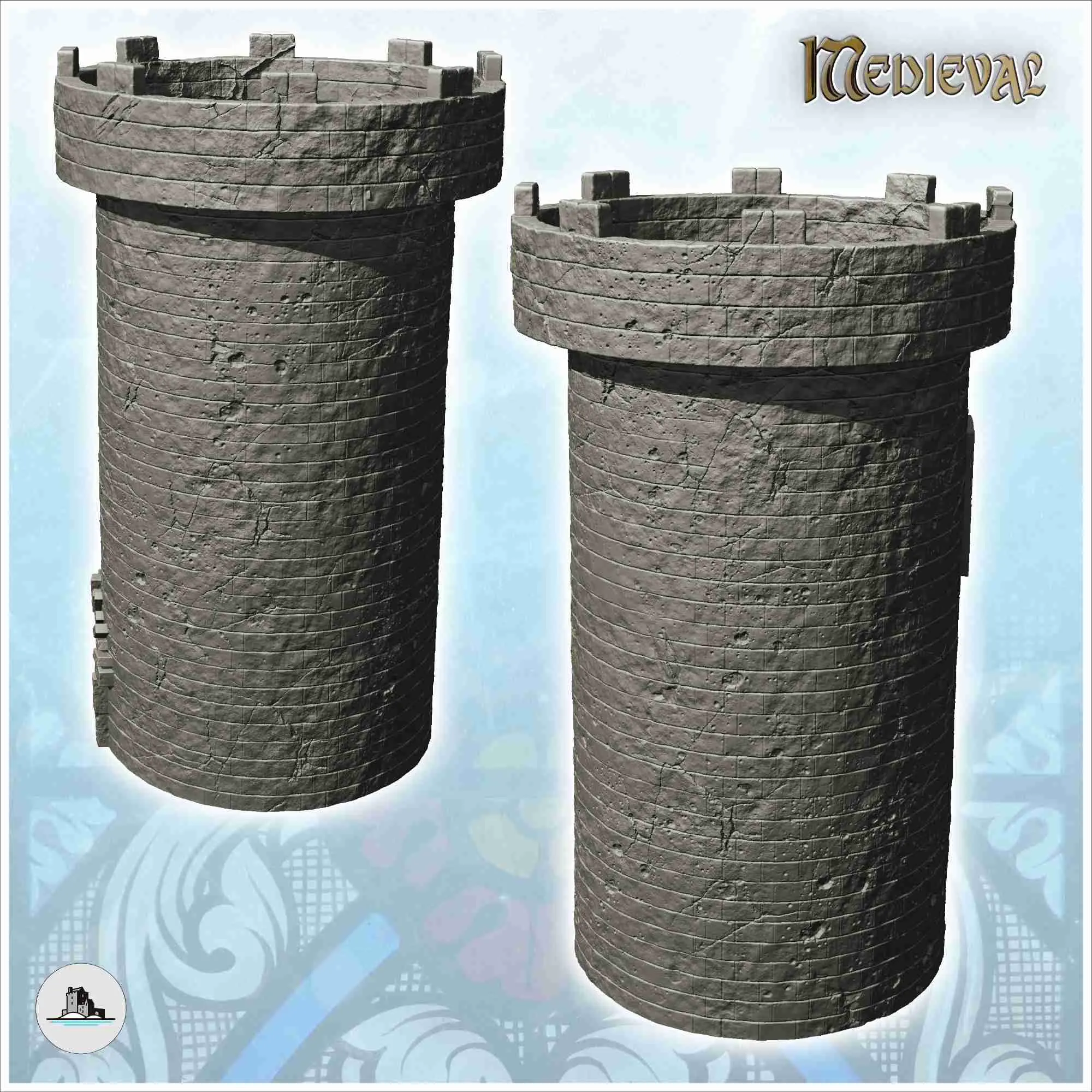 Gran atalaya medieval redonda de piedra con puerta de madera (9) -