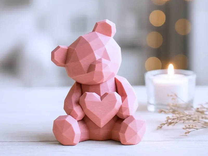 Ours Low Poly avec Cœur | Mignon Ours Géométrique de la Saint-Valentin
