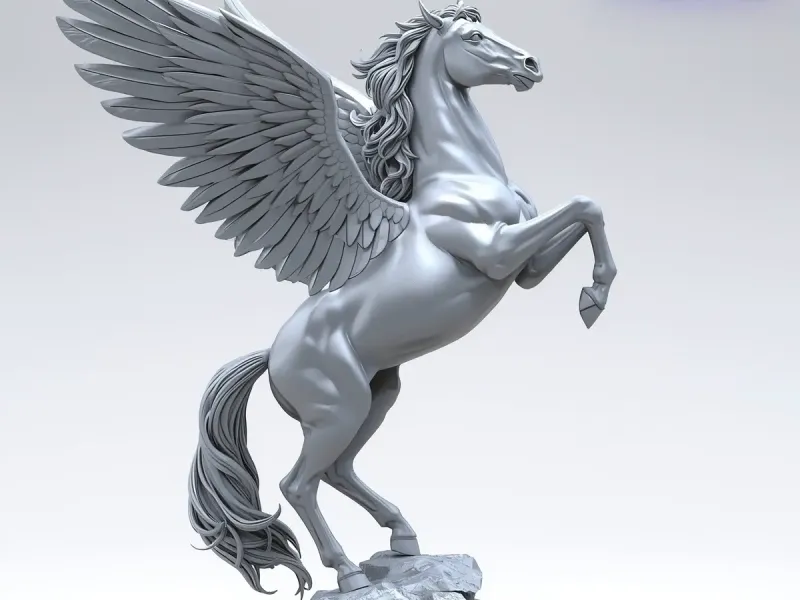 Zilveren Pegasus Gevleugeld Paard Figuur Mythisch Wezen Decor