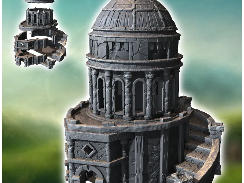 Stone Mausoleum with Large Dome and Circular Access Staircas