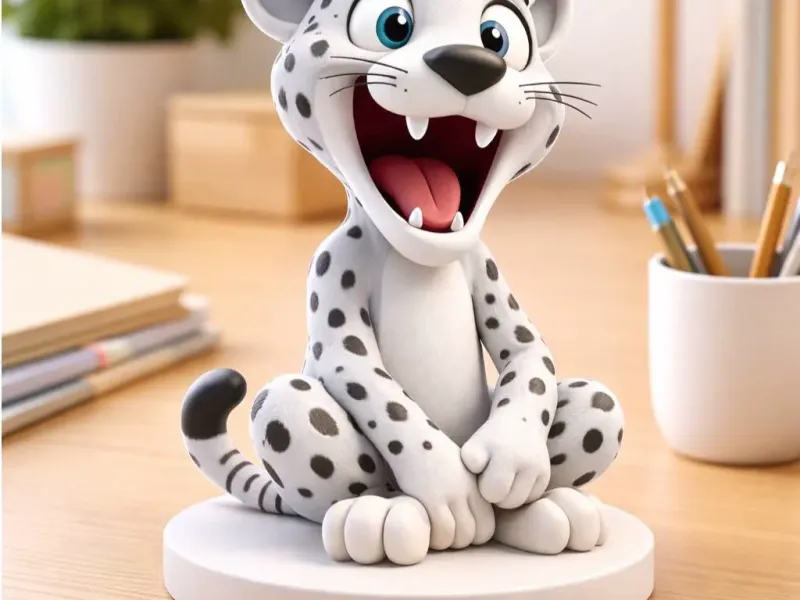 Cute Snow Leopard Desk Figurine