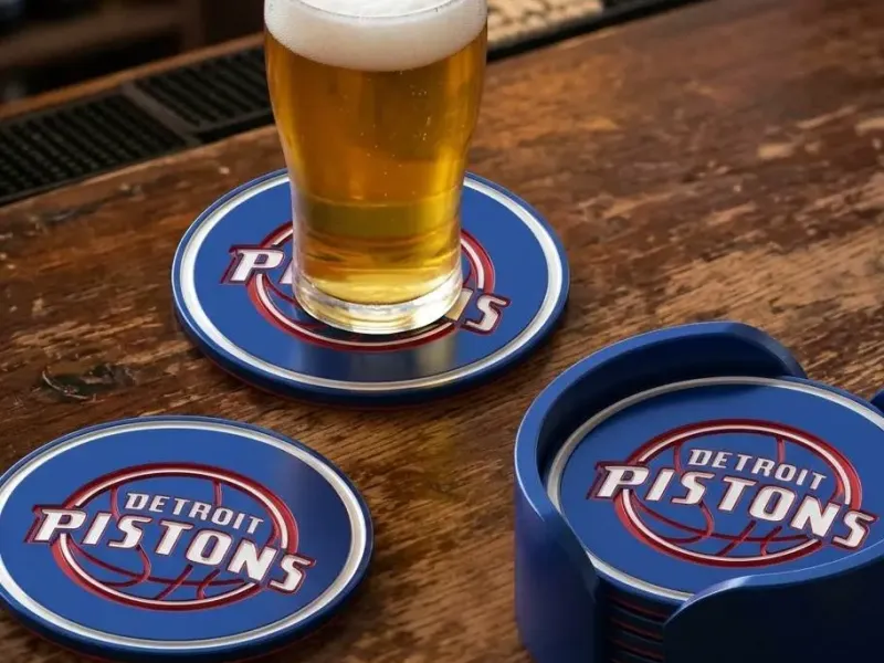 DETROIT PISTONS COASTERS AND HOLDER