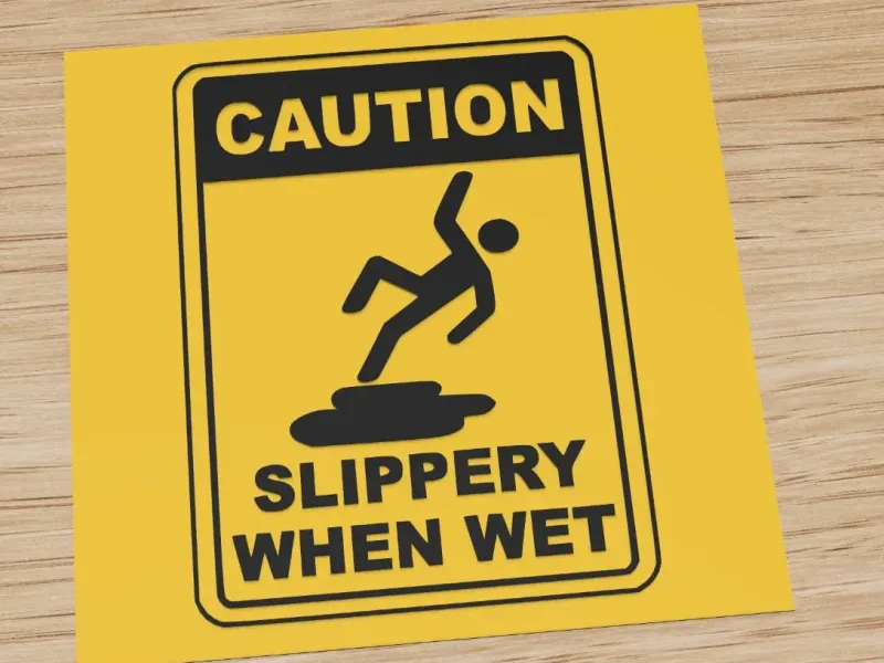 Caution sign: slippery when wet hazard