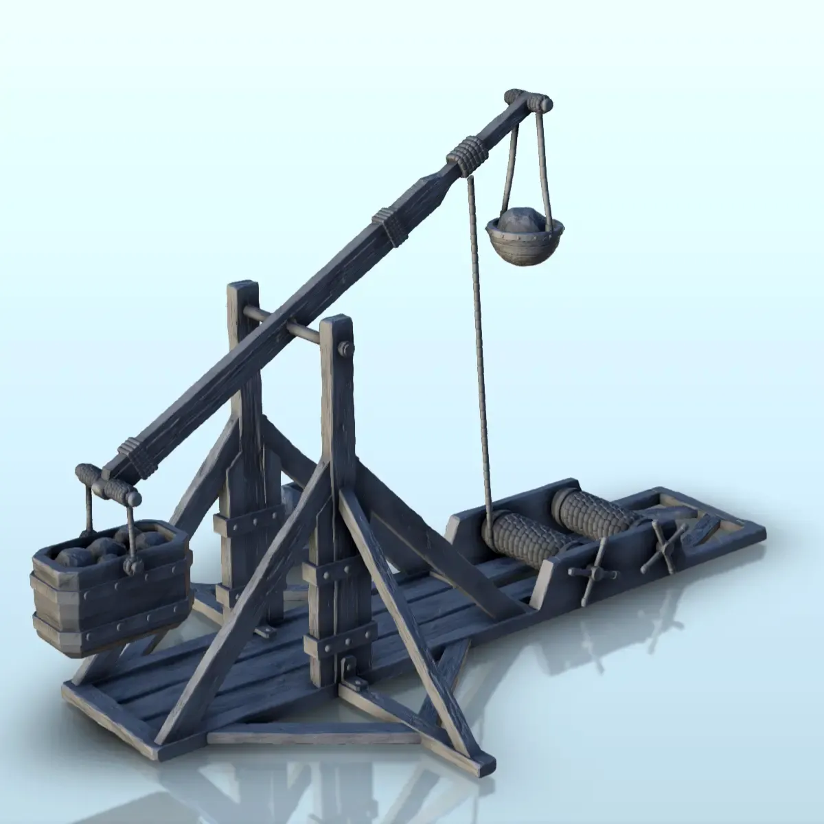 Medieval trebuchet with stones and counterweights (4) - mini