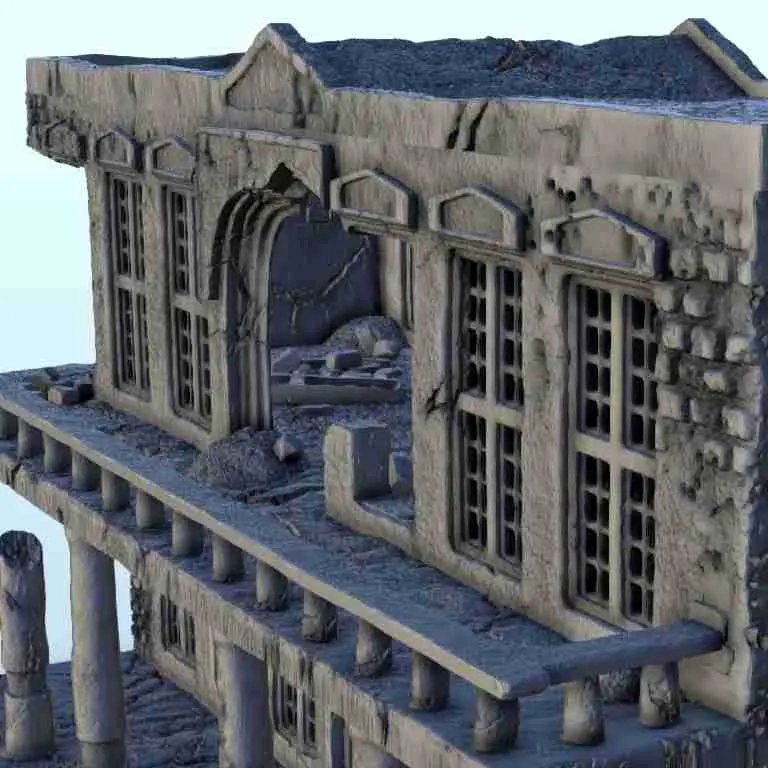 Ruined house with balcony 19 - miniatures scenery modern gam