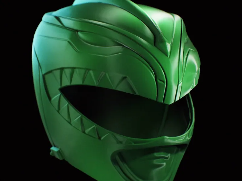 Groene Dino Power Ranger Helm opgesplitst in Twee