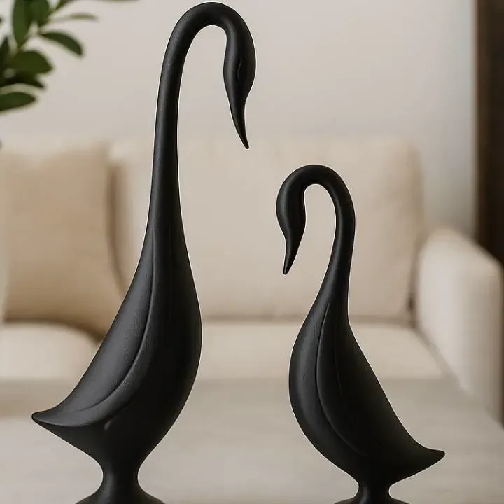 Elegant Black Swan Sculptures – Minimalist Decor