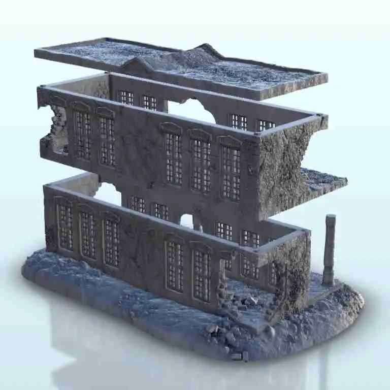 Ruined house with balcony 19 - miniatures scenery modern gam