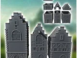 Set of three medieval half-timbered houses with tiled roofs-1